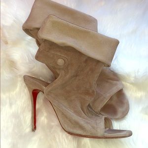 Open toe suede Louboutin ankle scrunchy soft boot